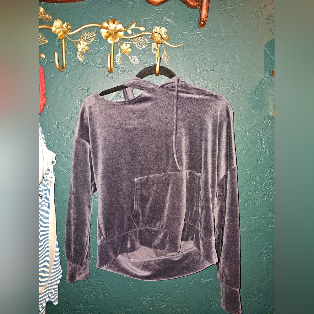 Velour Hooded Pullover Top in Dusty Purple